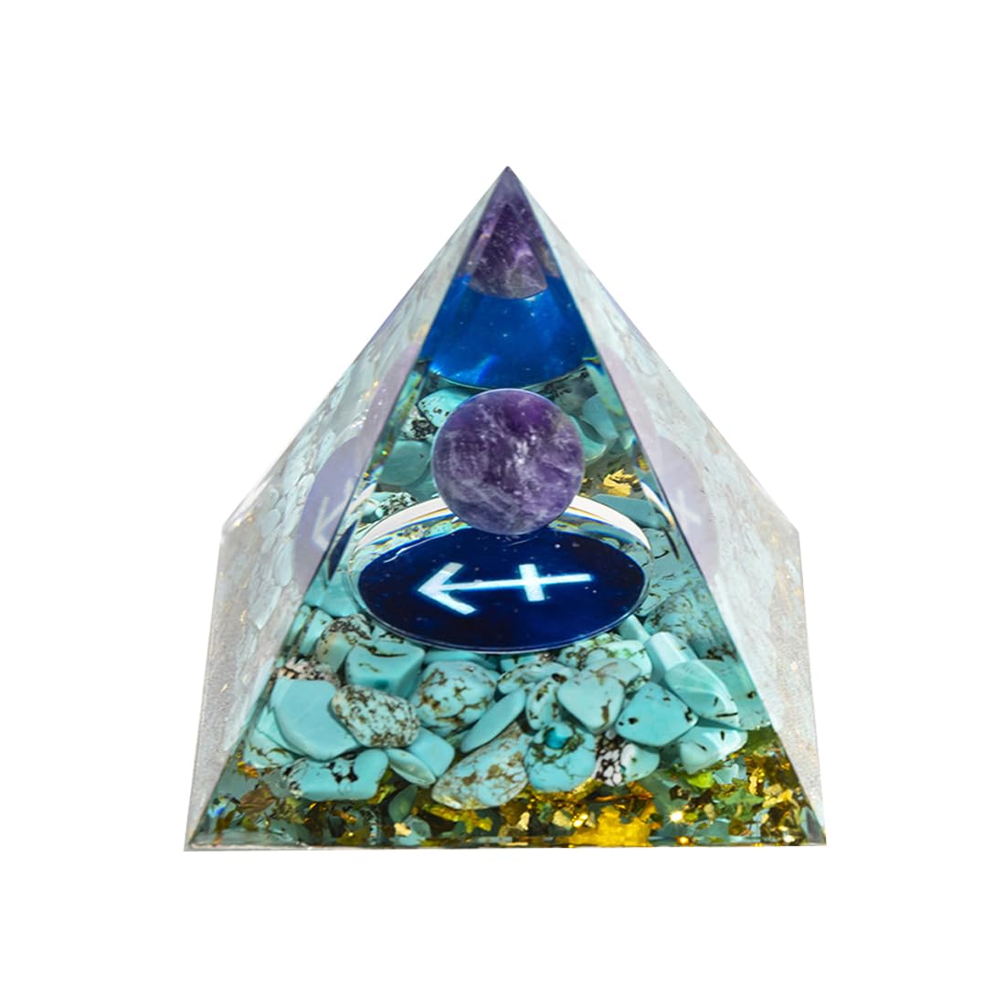 Erliway 12 Zodiac Orgone Crystal Pyramid, Natural Amethyst Crystal Ball for Sagittarius Zodiac, 2" Orgone Healing Pyramid for Positive Energy Stress Reduce Healing Meditation Attract Wealth Lucky