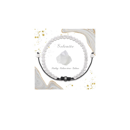 Pendlixy 4MM Healing Crystal Beaded Bracelet Handmade Adjustable Natural Selenite Stone Crystal Bracelet Healing Inspirational Gifts for Women Men