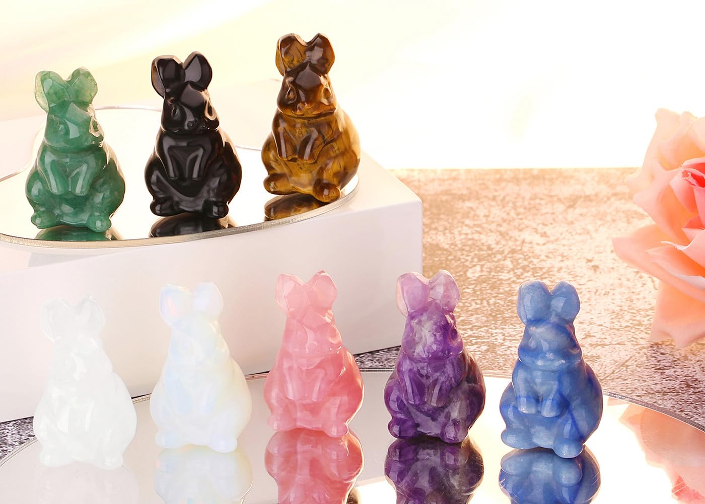 QINJIEJIE 2" Green Aventurine Bunny Decor Crystals Rabbit Figurines, Easter Bunny Statue Decorations Carved Stones Statue Natural Gemstones Polished for Spring Easter Decor Party Favors