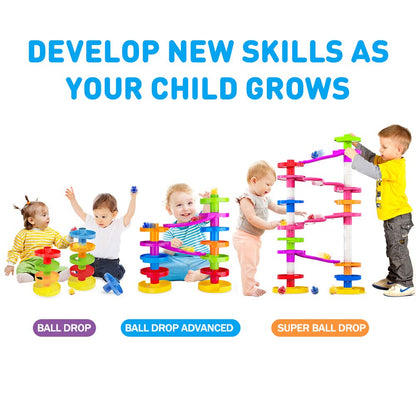 WEofferwhatYOUwant Ball Drop Toy – 14-Piece Expandable STEM Tower Set for Toddlers 9M+ | DIY Bridge, 1.8" Rattle Balls, Stackable Ramps | Safe, Durable Polypropylene | Interactive & Imaginative Play
