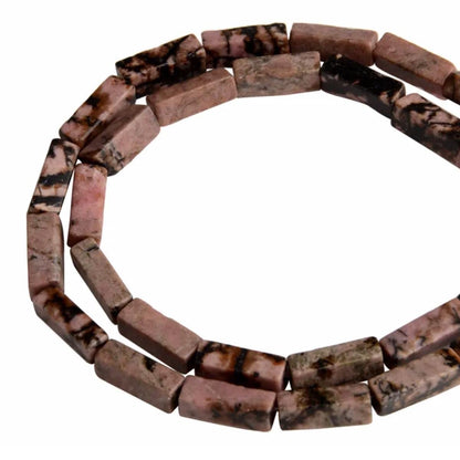 4x13mm Natural Stone Rhodonite Rectangular Column Tube Cylinder Spacer Loose Beads Gemstone for DIY Bracelets Necklace Jewelry Making Strand 15 Inch (28-30pcs)