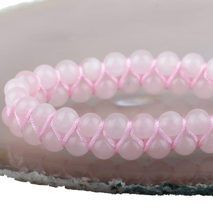 MASSIVE BEADS Natural Chakra Healing Power Crystals Macrame Bracelet Yoga Double Layer Stone Beads Gemstone Meditation Relax Anxiety Bangle for Unisex Women Men (Rose Quartz, 6mm)