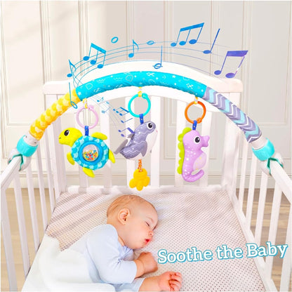 BATOHO Baby Stroller Arch Toy, Clip On Arch Mobile for Bassinet with Universal Clamps, Activity Toy Bar for Bouncer Musical Crib Mobile Toys for Infants Car Seat Toys Rattle Turtle Music Whale