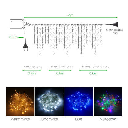 Lainin 3.5M/11ft 96 LED Warm White Linkable Fairy Curtain String Light with 8 Modes Memory Functional Controller for Indoor/Outdoor/Patio/Wedding/Valentines Day/Christmas Decor