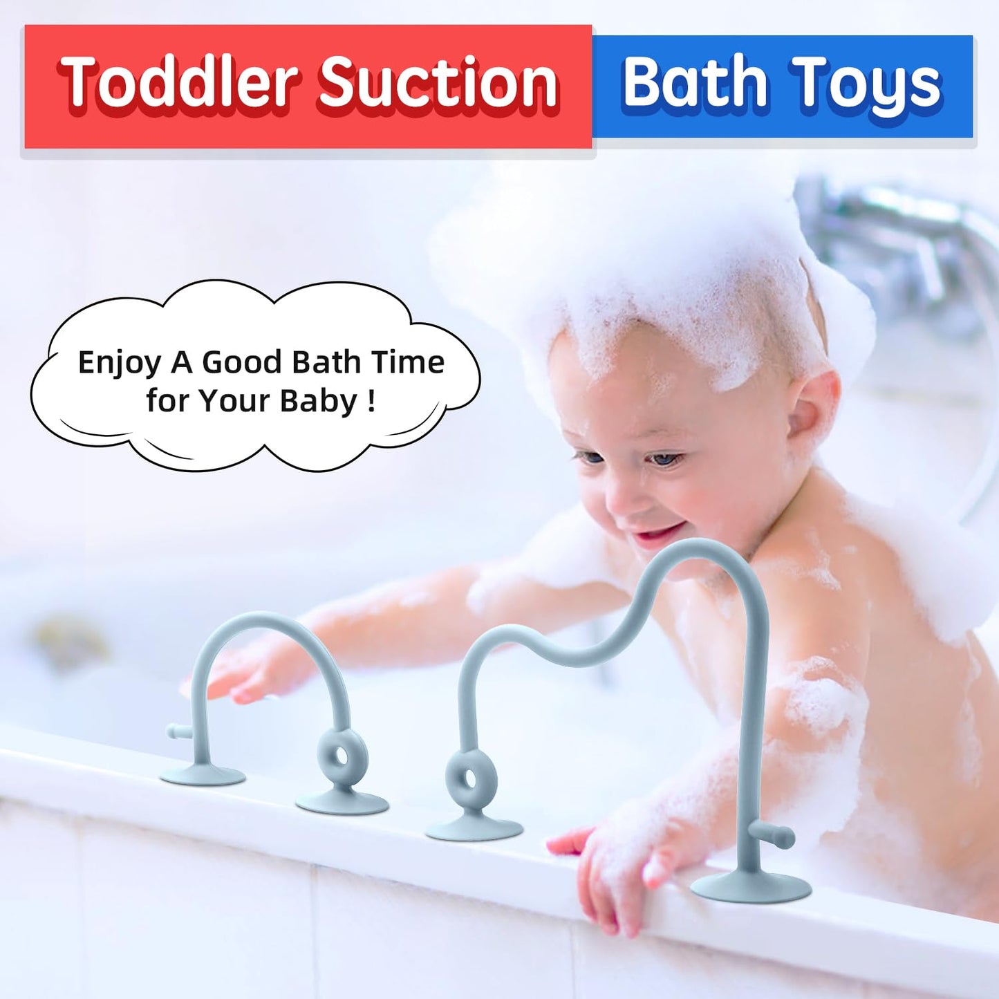 Baby Sensory High Chair Suction Toys for Infant Toddlers 12 18 Months, Food Grade Silicone String with Oak Loop Montessori Educational Parent-Child Baby Bath Toy Gift for Birthday or Easter (Blue)