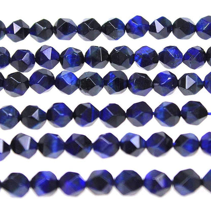 MJDCB Best Sellers Natural Stone Beads Faceted Polygon Blue Tiger Eye Crystal Energy Stone Healing Power for Jewelry Making(8mm)
