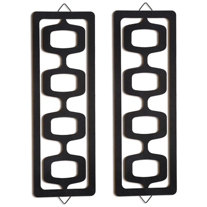 CroBlissful 2 Pcs Mid Century Modern Wall Art Wood Mid Century Elegance Decor Accents Abstract Wall Sculpture Geometric Panels for Interior Panel Art for Home Living Room(Black)