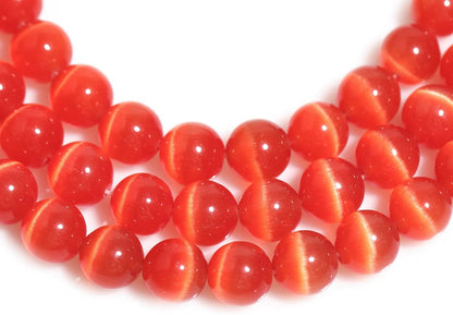 HAAMIIQII 45pcs 8mm Orange Red Cat Eye Beads Round Loose Gemstone Beads for Jewelry Making Strand 15 Inch