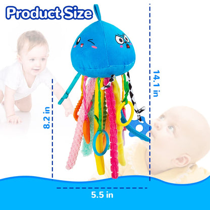 teytoy Sensory Toy, Texture Toys for Babies with Rattle, Autism Sensory Toys Jellyfish Shape Tactile Sensory Toys with 10 Textures, Baby Sensory Toys for 0-3-6-18 Months Soft Baby Toys with Teethers