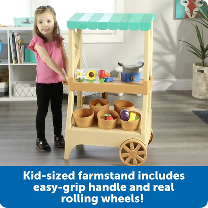 Learning Resources My First Farmstand - Farmers Market Stand Toy for Kids, Rolling Cart with Pretend Play Food, Fruit and Vegetable Baskets, Toddler & Preschool Grocery Shopping Playset