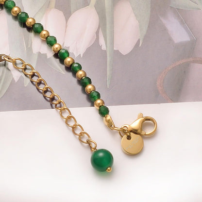 vissen Natural Stone Bracelet for Women Gold Plated Bracelet Beaded Green Agate Stainless steel Adjustable Jewellery