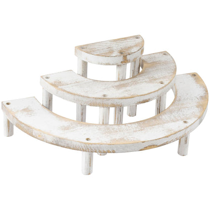 MyGift 3 Tier Wooden Display Riser Stand, Cupcake Stand & Perfume Organizer, Rustic Whitewashed Tiered Display Shelf for Desserts, Nail Polish, Makeup, Plants & Collectibles