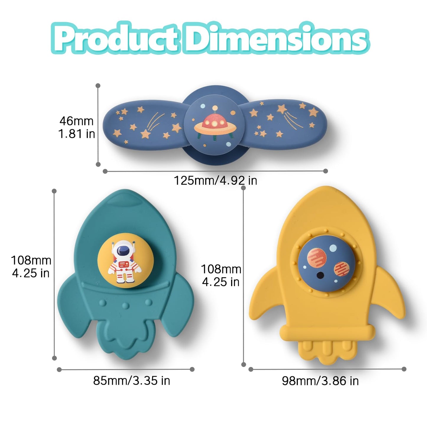 Silicone Suction Cup Spinner Toy for Babies&Toddlers – Food-Grade Safe & Fun Sensory Toy for Teething & Play – Perfect Baby Bath, High Chair & Travel Toy (Yellow+Green+Blue-Space)
