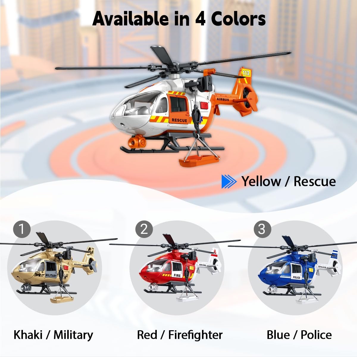 CSDCSD Helicopter Toy with Lights and Sound Sirens,Boys Toys,Rescue Vehicles Toys for Kids Aged 2 3 4 5 6 and Up,Best Toddler Kids Boys Gifts (Rescue Helicopter)