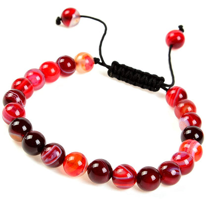 MASSIVE BEADS Natural Healing Power Gemstone Crystal Beads Unisex Adjustable Macrame Bracelets 8mm (Agate Red, 8mm)