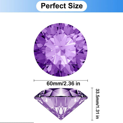 Hiziwimi 60mm Large Crystal Diamond Paperweight with Stand Jewels Wedding Decorations Centerpieces Home Decor (2.36 in, Purple)