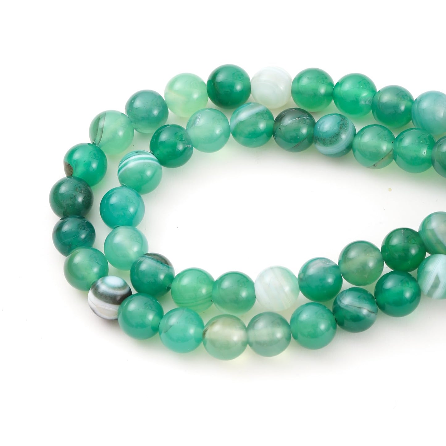 10mm 38pcs DIY Natural Green Striped Agate Stone Beads Round Healing Crystal Gemstone Loose Beads for Jewelry Making Handmade Bracelet Necklace