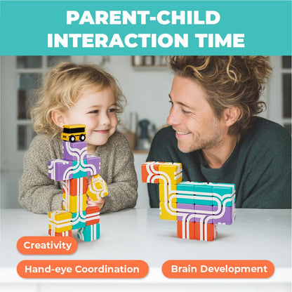QBI Toy 2 Sets Combo | Happy School Bus & Happy World Play, Magnet Building Tiles, Colorful Blocks Construction Educational STEM Toys with Kids car for 1+ Year Old Boys & Girls (13 pcs+ 9 pcs)