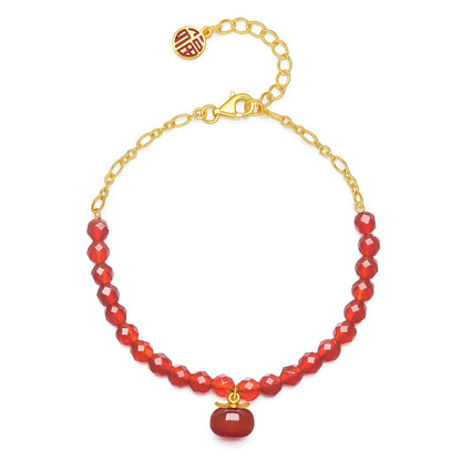ZHOU LIU FU Sterling Silver Bracelet Red Agate Beaded Bracelet Fortune Bag Charm Bracelet Natural Gemstone Healing Jewelry for Women Mom Lover Birthday Aniversary