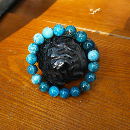 TaHLga 12MM Blue Apatite Crystal Bracelet for Women Men | Natural Throat Chakra Stone | Weight Management & Manifestation | Fits for 7-7.5" Medium Wrist Size
