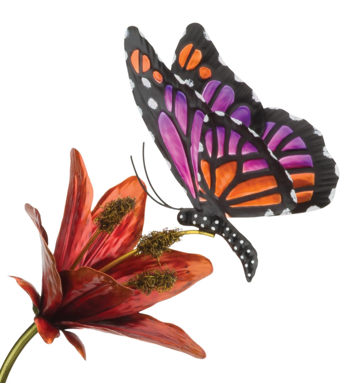 Regal Art & Gift Butterfly Flower Metal Garden Stake - Decorative Handcrafted Outdoor Metal Sculpture for Lawn, Patio & Garden Décor - Pink