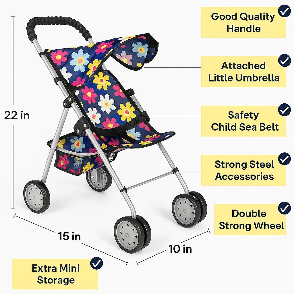 fash n kolor 3 Piece Baby Doll Play Set Flower Design Includes - Foldable Pack N Play, Baby Doll Stroller, Baby Doll High Chair, Fits Up to 18'' Dolls 3 Piece Doll Accessories Set, Best Gift for Girls