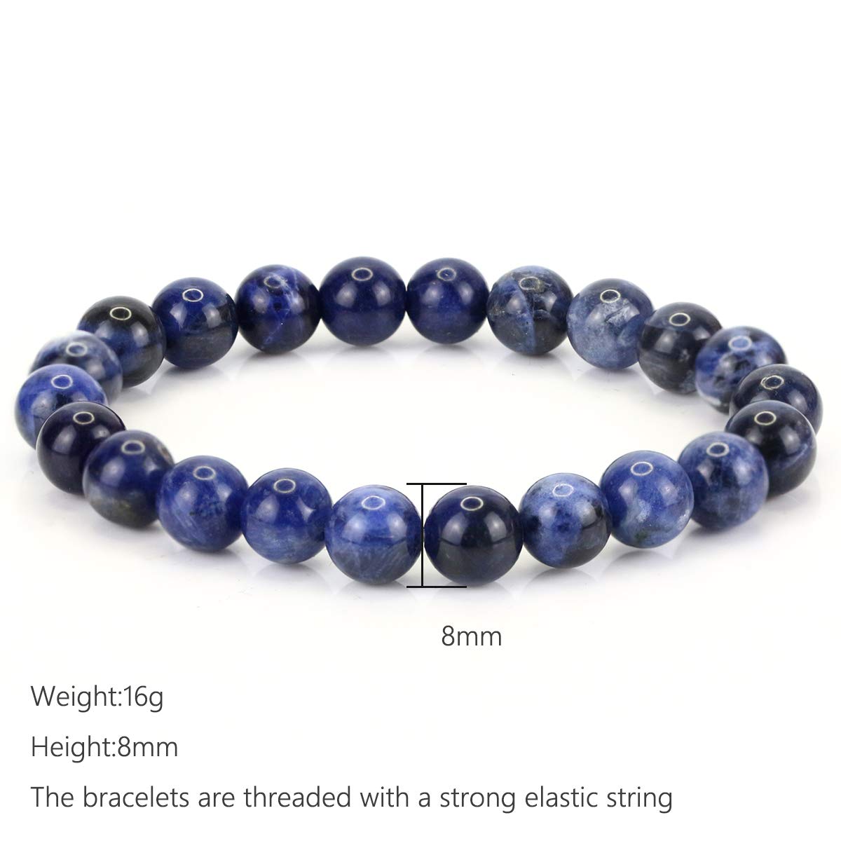 Clearain Natural Gemstones Bracelet 8mm Chakra Round Beads Energy Power Crystal Reiki Healing Elastic Stretch 7 Inch for Women Men Unisex(Sodalite)