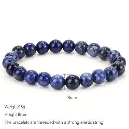 Clearain Natural Gemstones Bracelet 8mm Chakra Round Beads Energy Power Crystal Reiki Healing Elastic Stretch 7 Inch for Women Men Unisex(Sodalite)
