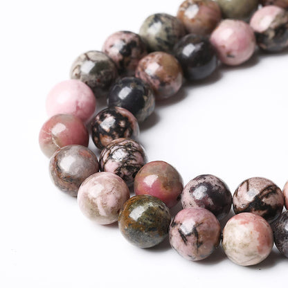 8mm 45pcs Natural Black Lace Rhodonite Beads Healing Power Stones Round Loose Gemstone Beads for Jewelry Making DIY Bracelet Necklace 15"