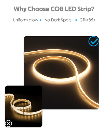 Samsion 100FT COB Led Rope Lights Outdoor Led Strip Lights Waterproof AC 110V~120V Warm White 3000K Super Brightness Flex Cob Light for Garden Patio Building Commerical Dimmable with Remote Controller