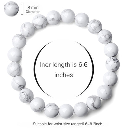 Cryhand Handmade 8mm Beaded Bracelets For Men Protection Bracelet For Women Chakra Feng Shui Stretchy Handmade Lucky Money Stretchy Crystal Bracelets Best Gifts (Howlite)