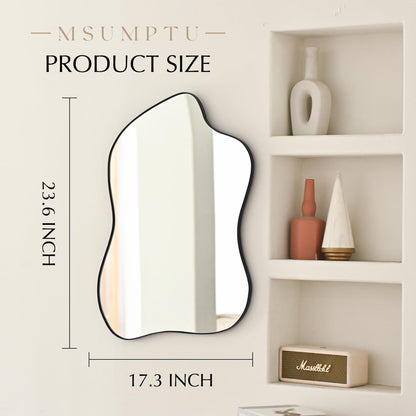 MSUMPTU Irregular Wall Mirror Black Wave Shaped Metal Framed Wall Mirror for Bathroom Bedroom Entryway Living Room Wall Decor 24" L x 18" W 2305B