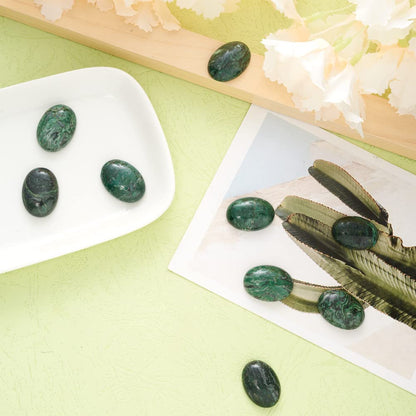 Fashewelry 20Pcs Natural Oval Green Ripple Jasper Flat back Gemstone Cabochons 25x18mm Healing Chakra Crystal Stone Bead Cab Covers No Hole for Jewelry Craft Making
