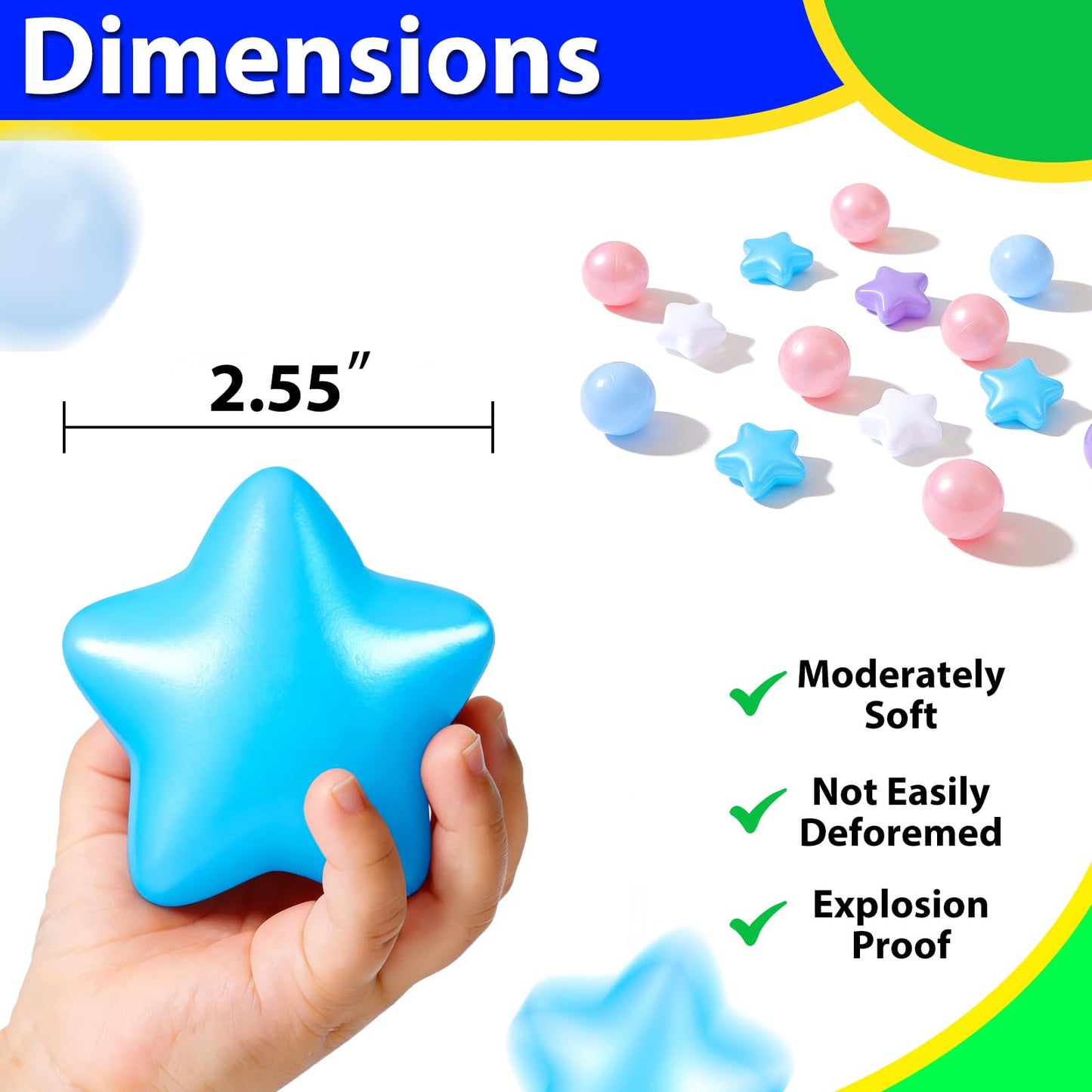 Heopeis Star Ball Pit Balls for Toddlers - 100 200 500 Pack Phthalate & BPA Free Plastic Toy Balls for Kids, Ball Pool Play Tent, Baby Kiddie Pool Water Toys, Party Decoration