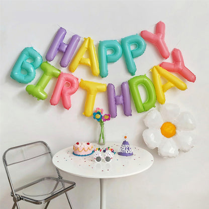 CANREVEL Happy Birthday Banner 13pcs 16 Inch Mylar Foil Letters with 5pcs Flowers Balloons Birthday Party Decorations for Kids and Adults - 3D Macaron