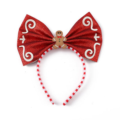 BYNYTO Christmas Bow Headband Gingerbread Man Hairband Candy Cane Hair Hoop Christmas Headbands for Women Festive Holiday Party Accessory