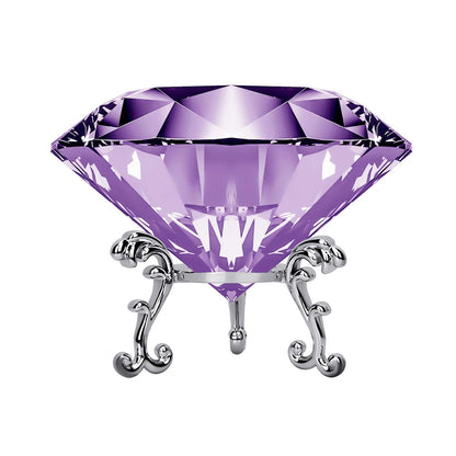 Hiziwimi 60mm Large Crystal Diamond Paperweight with Stand Jewels Wedding Decorations Centerpieces Home Decor (2.36 in, Purple)