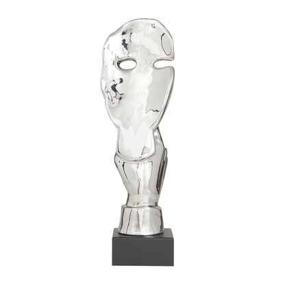 Deco 79 Polystone Mask Decorative Sculpture Quiet Gesture Home Decor Statue, Accent Figurine 5" x 5" x 17", Silver