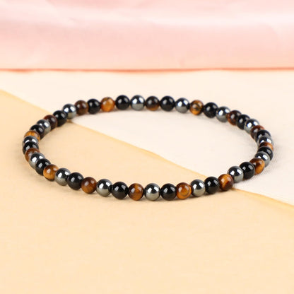 LPBeads Handmade Natural Gemstone Stretch Elastic 4mm Onyx Tiger Hematite Mixed Stone Bracelet Healing Crystal Round Stone Beads Jewelry Gifts for Women Men