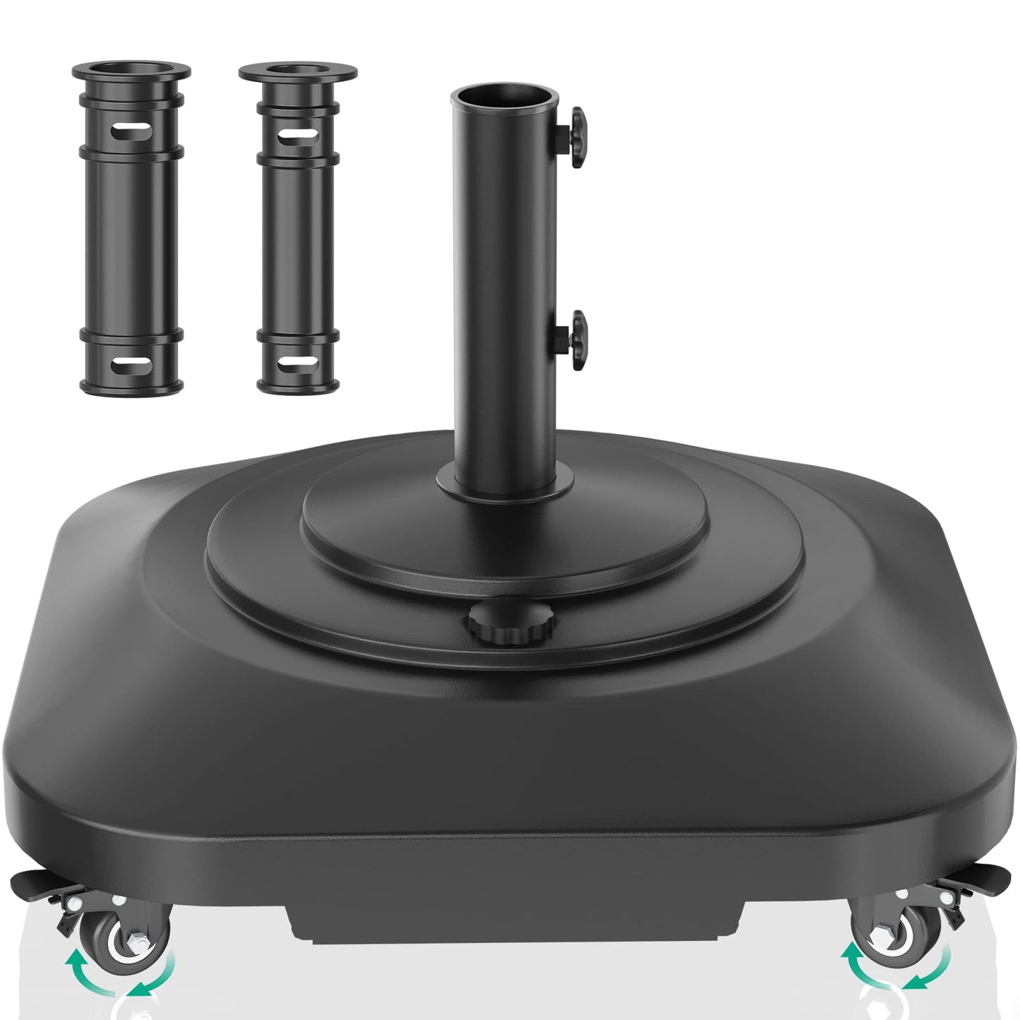 Umbrella Base with Wheels, Umbrella Stand Base Heavy Duty 100lb Windproof, Fillable Umbrella Base Mobile Square Umbrella Stand Outdoor Base for Patio, Deck, Poolside, Lawn, Fits Most Sized Umbrellas