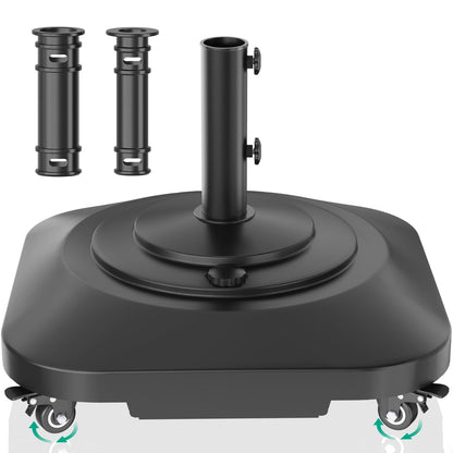 Umbrella Base with Wheels, Umbrella Stand Base Heavy Duty 100lb Windproof, Fillable Umbrella Base Mobile Square Umbrella Stand Outdoor Base for Patio, Deck, Poolside, Lawn, Fits Most Sized Umbrellas