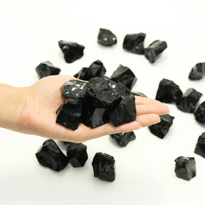 Black Obsidian Stones Crystal Bulk, Raw White Quartz Crystal Stones for Wicca, Reiki, and Energy Healing Crystals, Witchcraft Supplies, Rocks for Tumbling, Calcite Crystal, Hypnotic Gems(1 Lb)