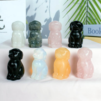 Ytbeoxk Hand-Carved Natural Rose Quartz Crystal Dog Sculpture for Spiritual Healing Energy Stone,Feng Shui Wealth Protection Figurine, Home,Office Desk Decor,Unique Gift for Pet Lovers,Birthday.
