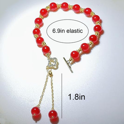 WETMT Vintage Red Beaded Bracelet for Women Maple Leaf Fall Bracelet Natural Red Jade Stretch Bracelet Gold Stretch Bracelet OT Clasp Bracelet Thanksgiving Autumn Jewelry