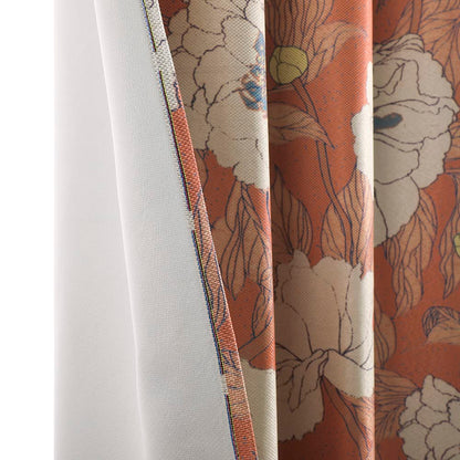 Taisier Home Stylish Faux Linen Curtains for Living Room/Bedroom | Privacy Added Light Reducing Flower Pattern Window Curtain Drapes (2 Panels) Grommet Top, 52x108 Inch, Orange