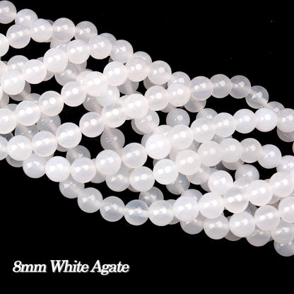 70PCS Natural 8MM Healing Gemstone, White Agate Energy Stone Round Loose Beads, Semi-Precious Crystal Beads with Free Elastic String for Jewelry Making DIY