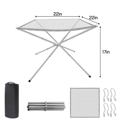 22 Inch Portable Fire Pit for Camping, Wire Mesh Fire Pit, Foldable Stainless Steel Mesh Fireplace for BBQ, Picnic, Heating, Bonfire