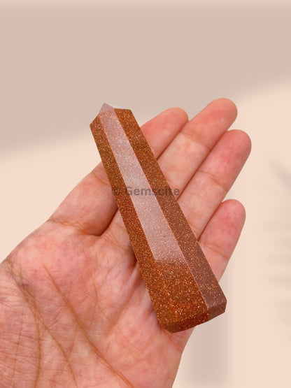 WholesaleGemShop 3 Inch (70 mm) Gemstones Red Goldstone Obelisk Tower Jumbo Facet Aura Rock Crystal Natural Polished Earth Wand Spirit