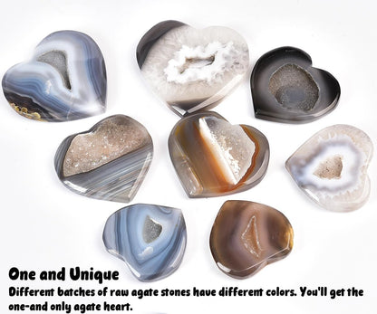 JIC Gem Large Agate Heart Crystal Geode Druzy Palm Worry Stone Reiki Crystals and Healing Stones 3.5-3.9"(90-100mm)