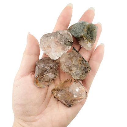 3-5Pcs Natural Raw Crystals 1''-2'' Rough Stones Rocks for Tumbling Polishing Cabbing Gemstones Crystals and Healing Stones for Wicca Reiki,Fountian Rocks for Decorations (Ghost Phantom Quartz)